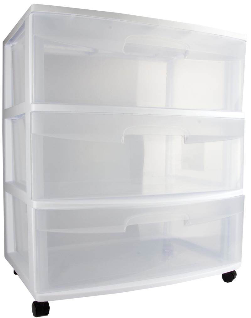 Sterilite At Home 3 Drawer Wide Storage Cart Container with Casters (Set of 4)